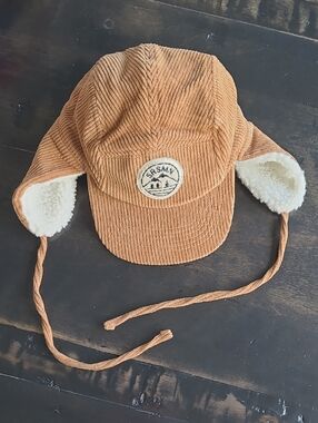 Souris Mini Kids Corduroy Earflap Hat in Tan with Sherpa Lining 4-6 Years